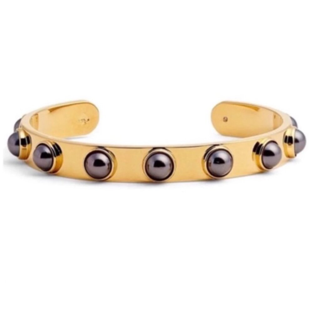 Kate Spade Tag Along Cuff Bracelet Gold and Dark Gray